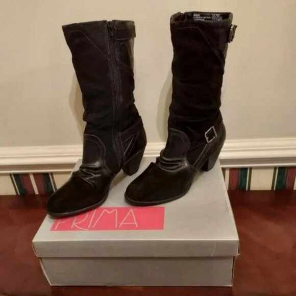 Prima Black Smooth Suede Mid-Calf Boot Size 9M NWT - Picture 1 of 4